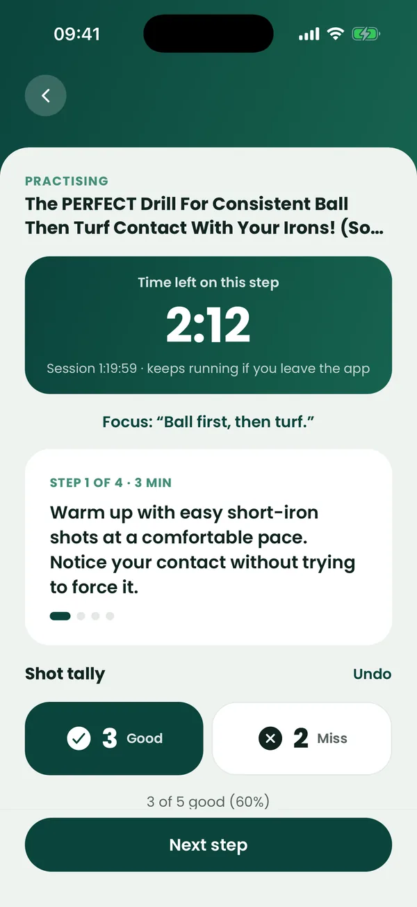 DIPS Golf practice player with step timer and shot tally
